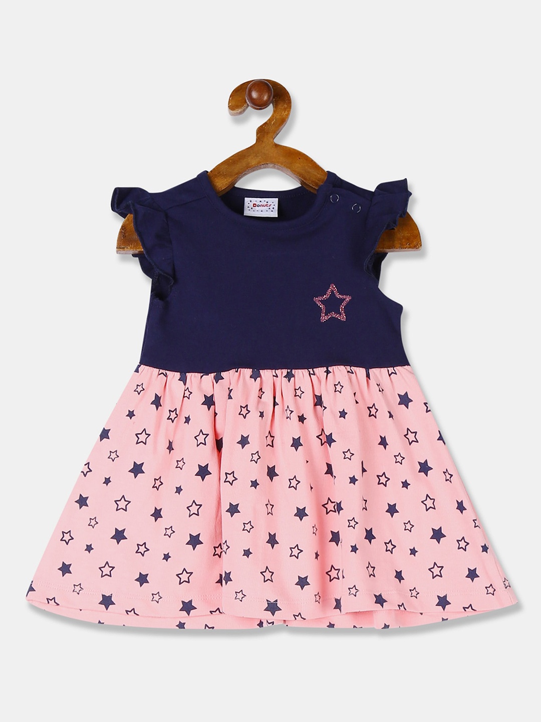 

Donuts Girls Navy Blue & Pink Printed Fit and Flare Dress