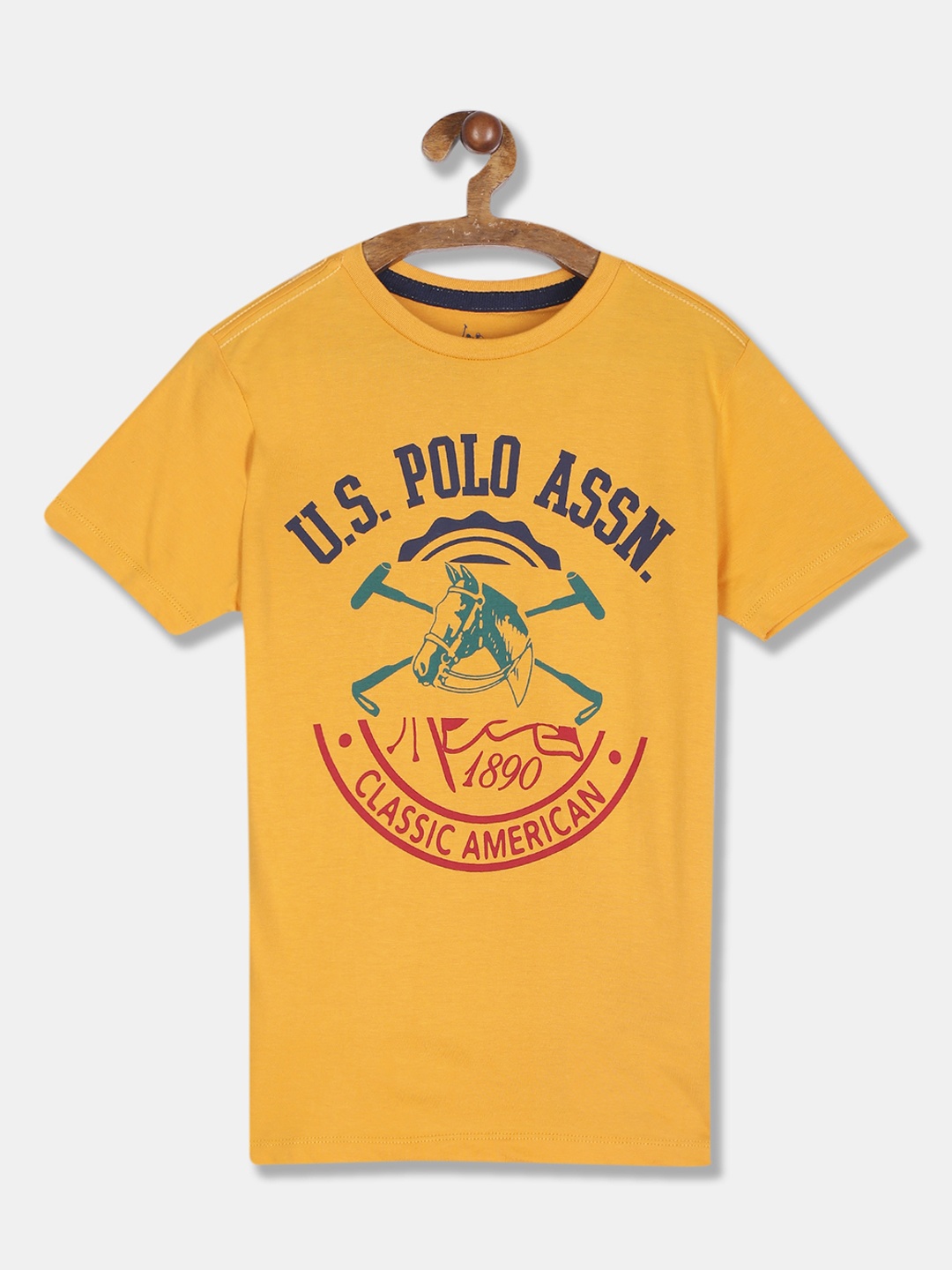 

U.S. Polo Assn. Kids Boys Mustard Printed Round Neck T-shirt