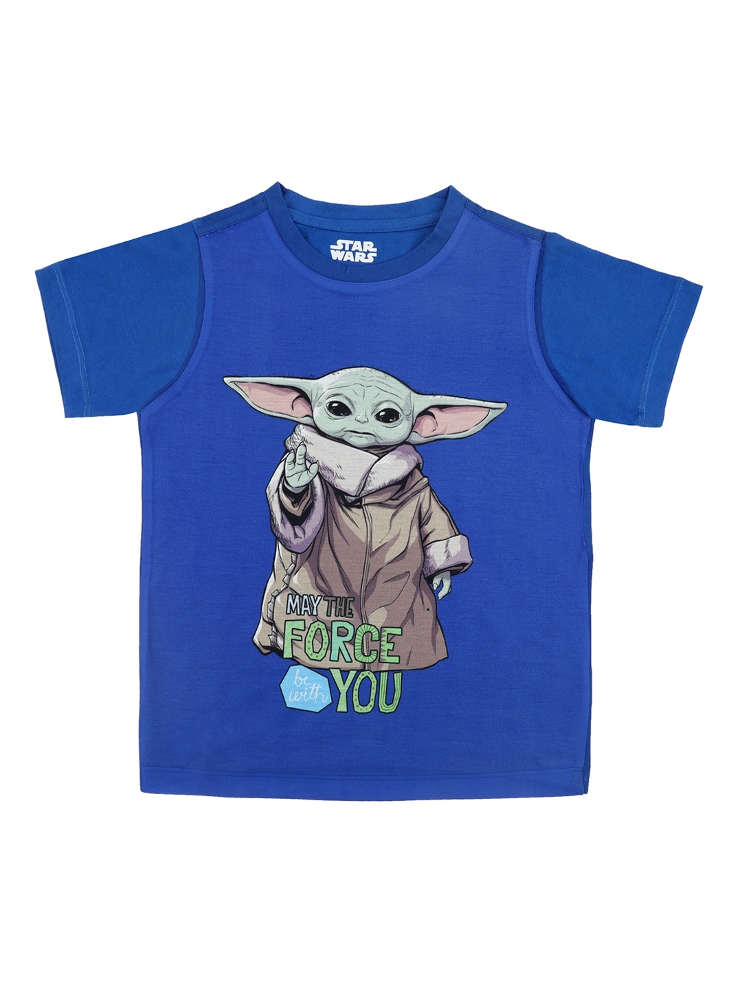 

STAR WARS Boys Blue & Brown Star Wars Printed Round Neck T-shirt