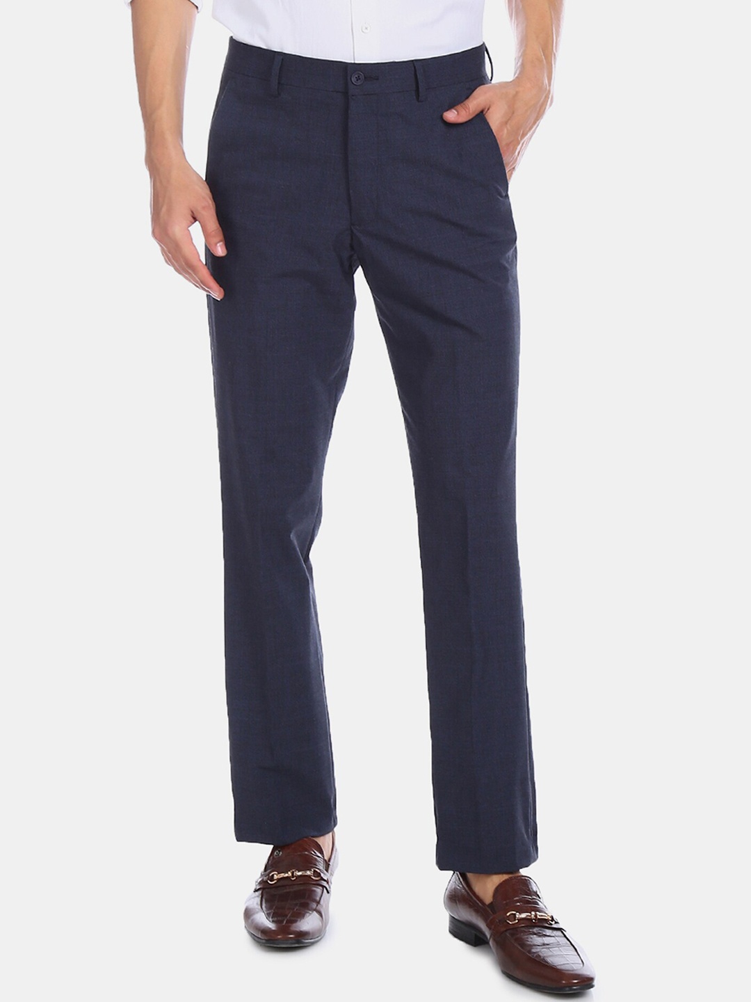 

Excalibur Men Navy Blue Regular Fit Checked Formal Trousers