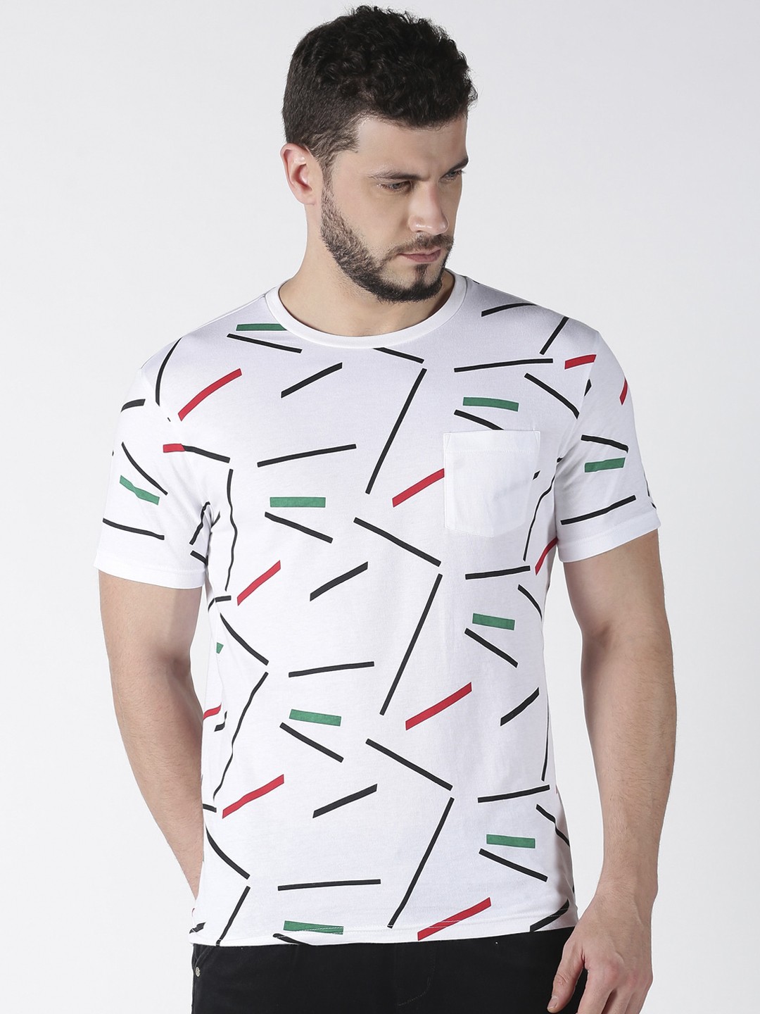 

UrGear Men White Black Printed Round Neck Pure Cotton T-shirt