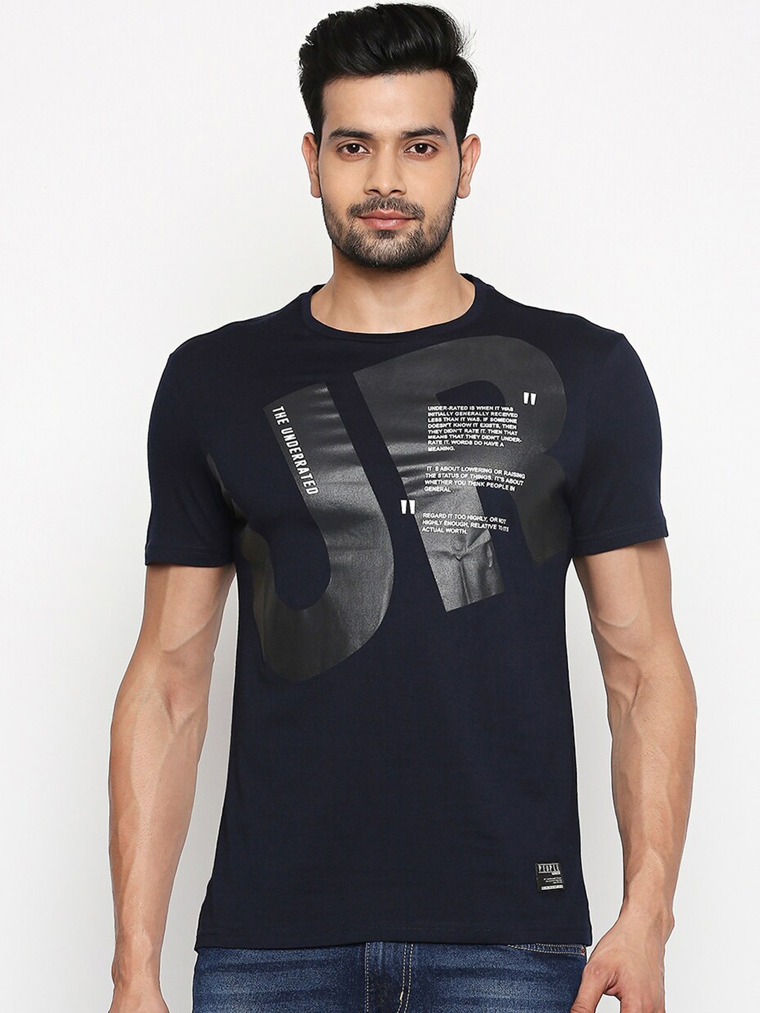 

People Men Navy Blue Printed Round Neck T-shirt