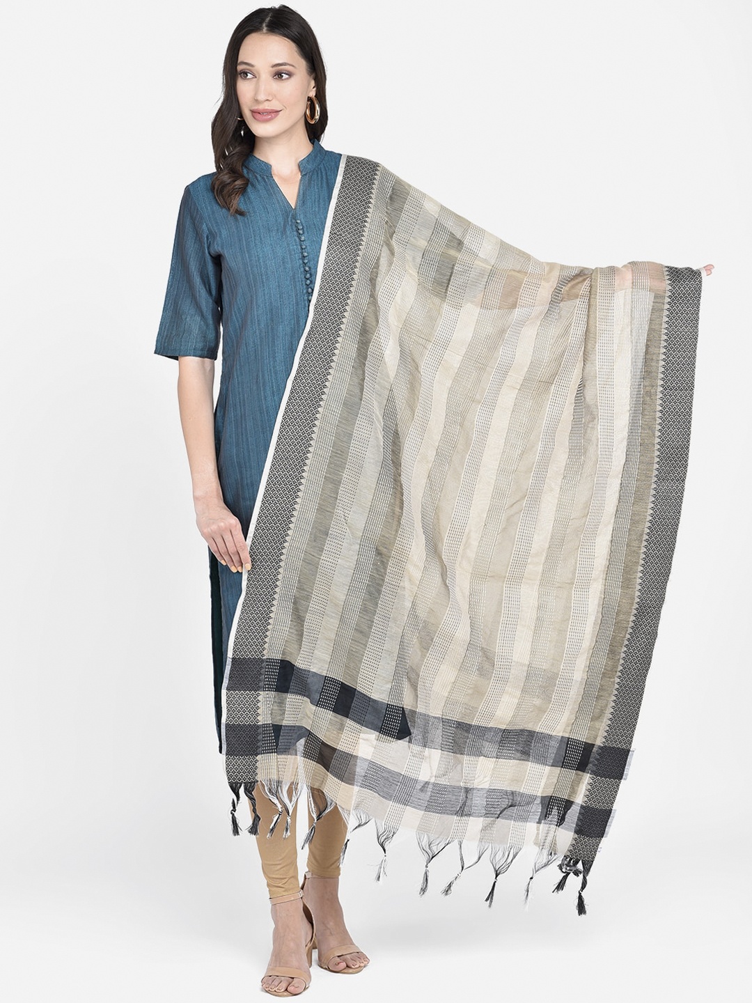 

Dupatta Bazaar Beige & Black Woven Design Dupatta
