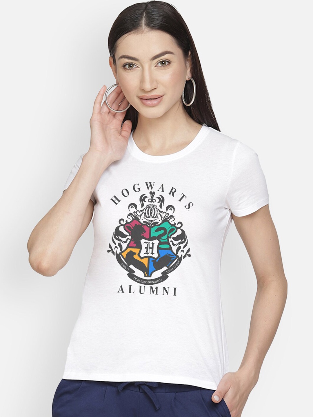 

Free Authority Women White Harry Potter Printed Round Neck T-shirt