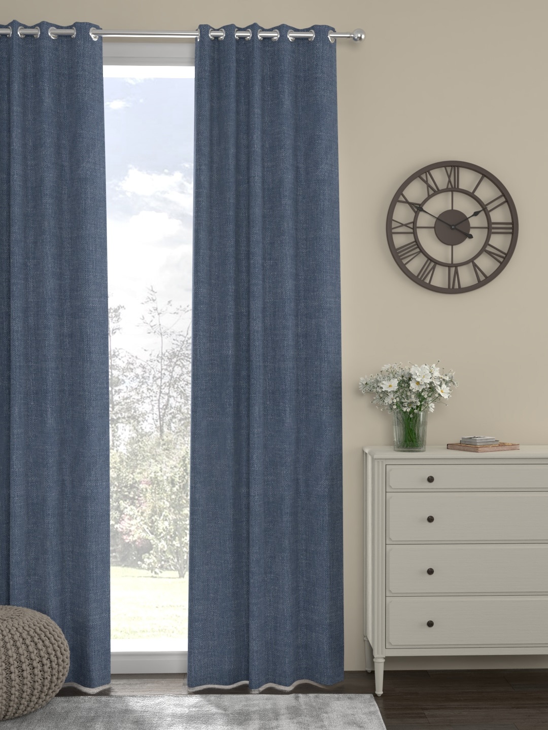 

ROSARA HOME Navy Blue Single Solid Long Door Curtain
