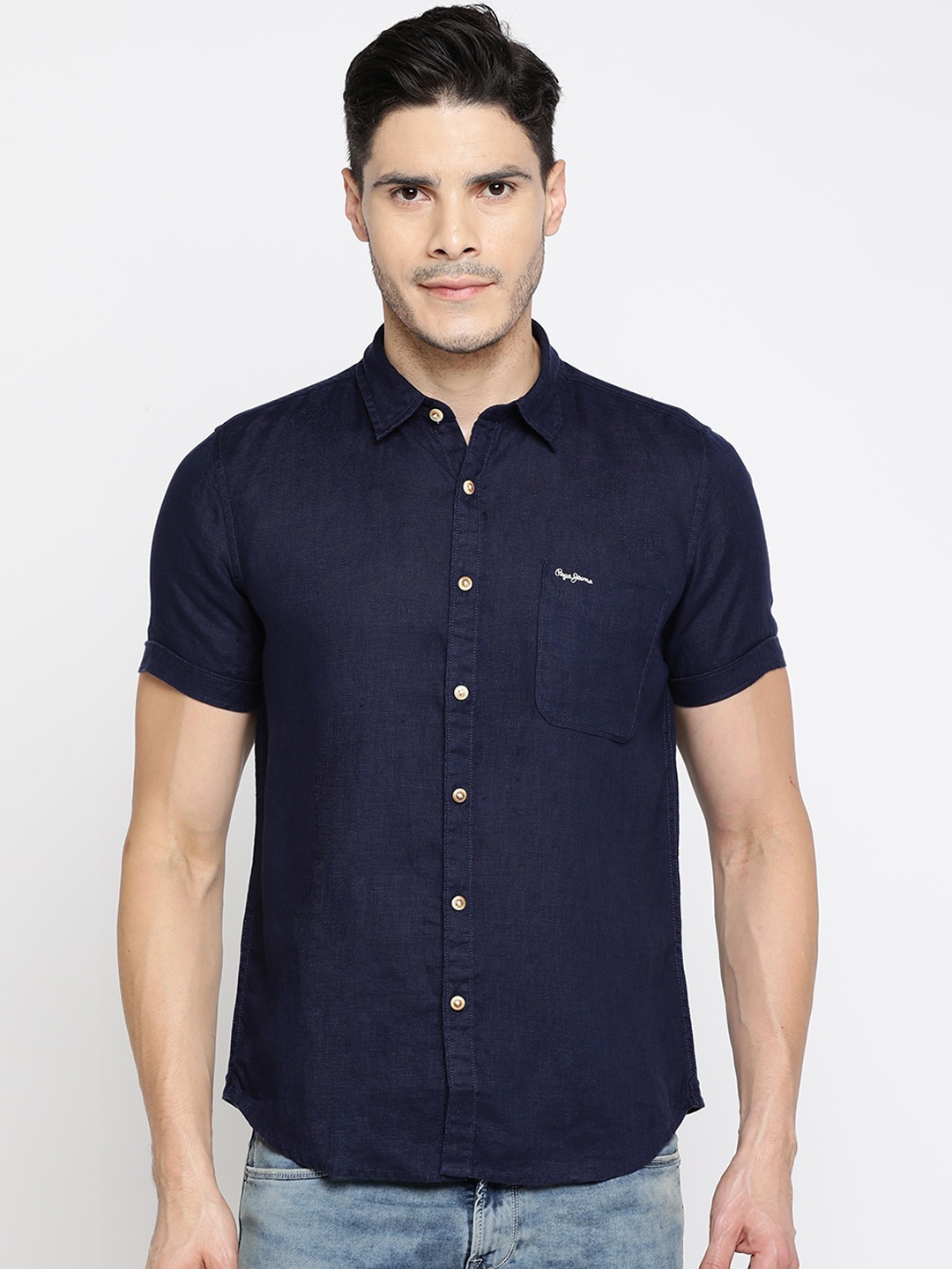 

Pepe Jeans Men Navy Blue Regular Fit Solid Casual Shirt