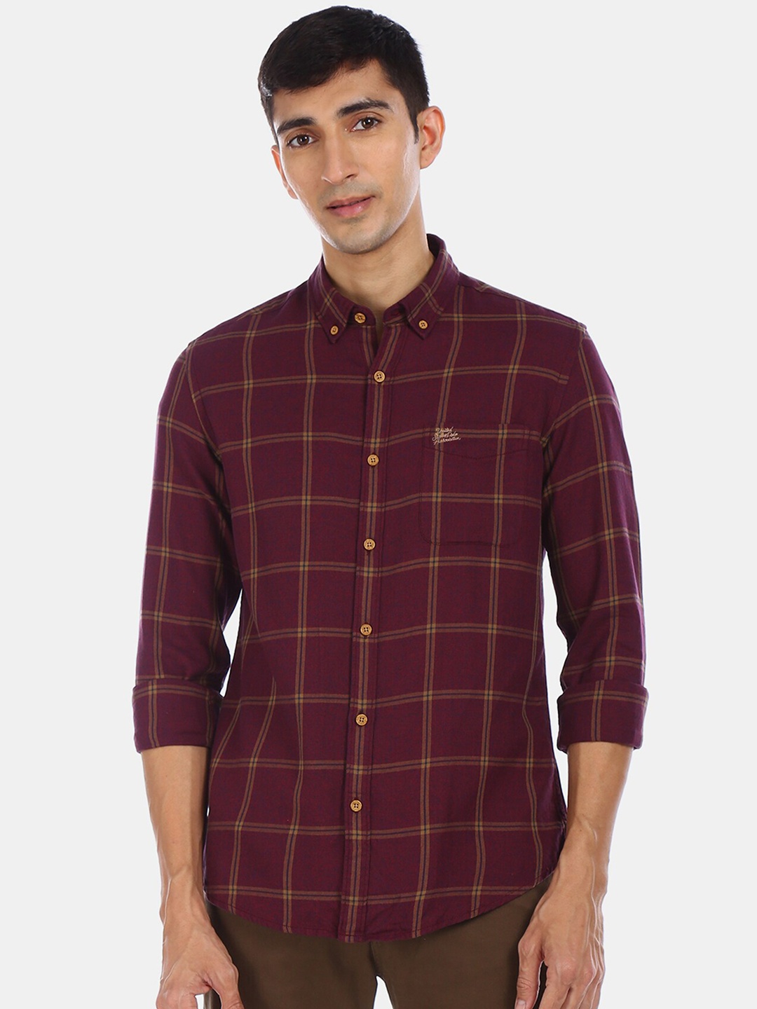 

U.S. Polo Assn. Denim Co. Men Maroon Regular Fit Checked Casual Shirt