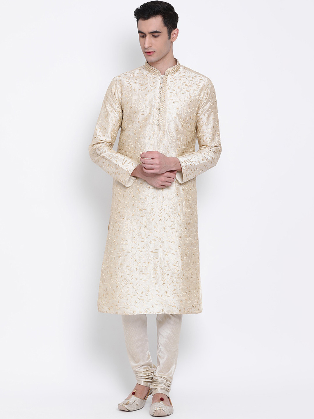 

Sanwara Men Beige Embroidered Kurta with Pyjamas