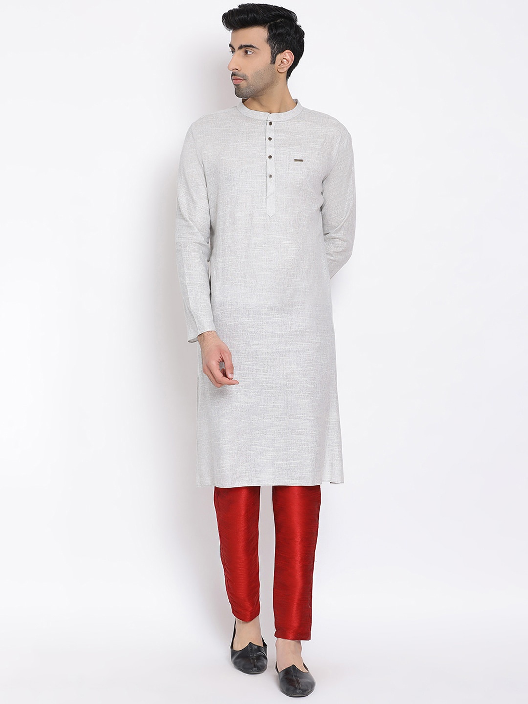 

DEVOILER Men Grey Woven Design Straight Kurta