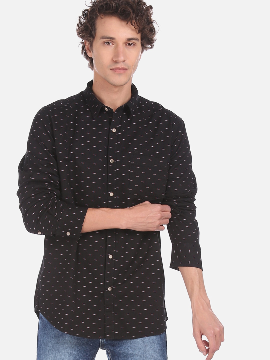 

Flying Machine Men Black Regular Fit Printed Cotton Casual Shirt