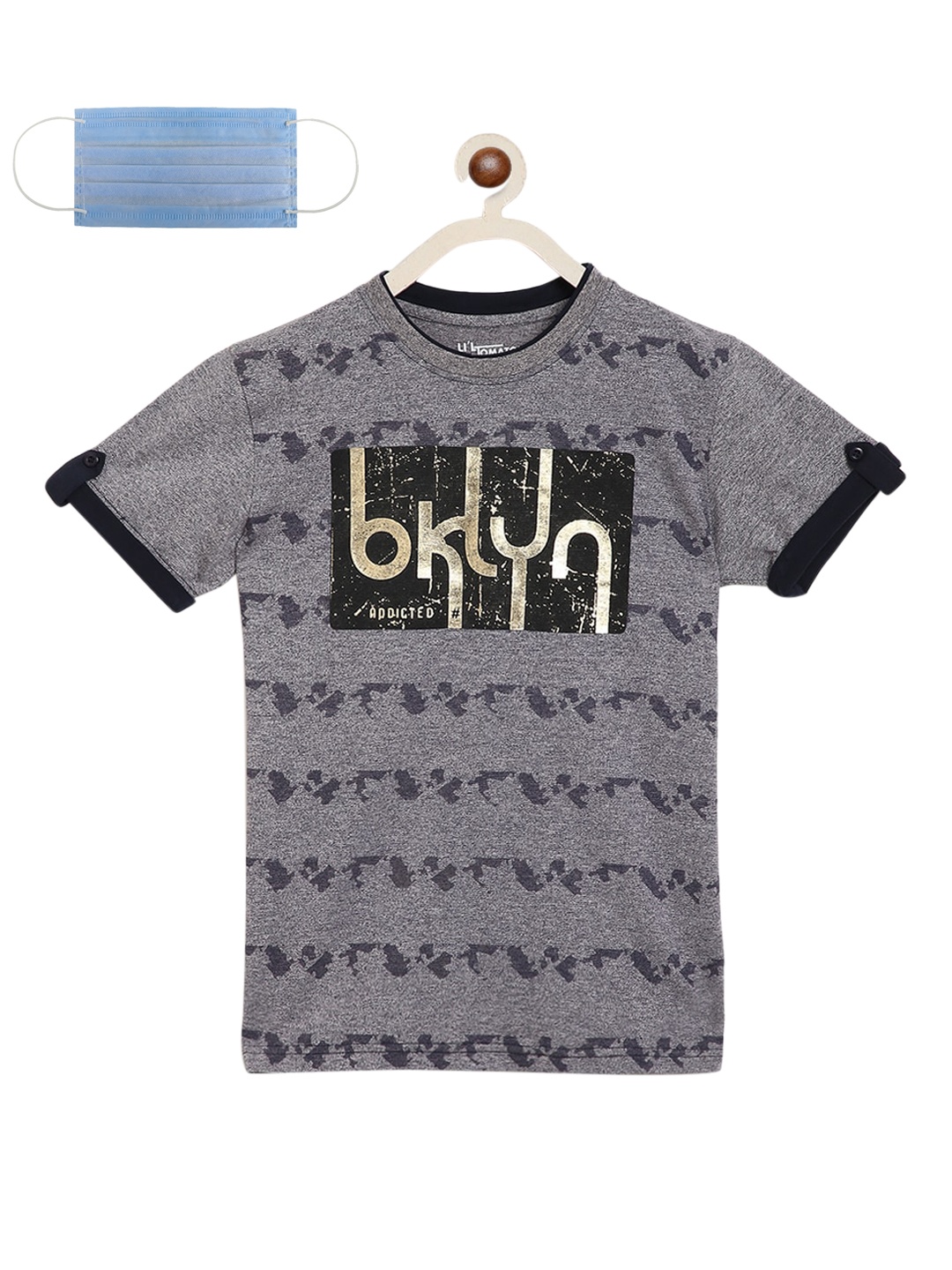 Lil Tomatoes Boys Grey Printed Round Neck Pure Cotton T-shirt