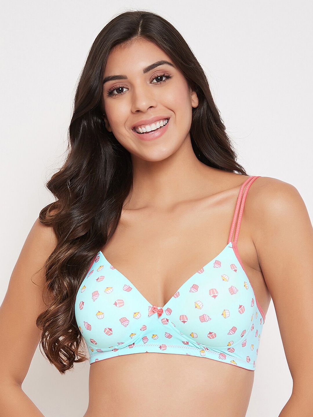 

Clovia Blue Printed Non-Wired Lightly Padded T-shirt Bra BR1067M0336E