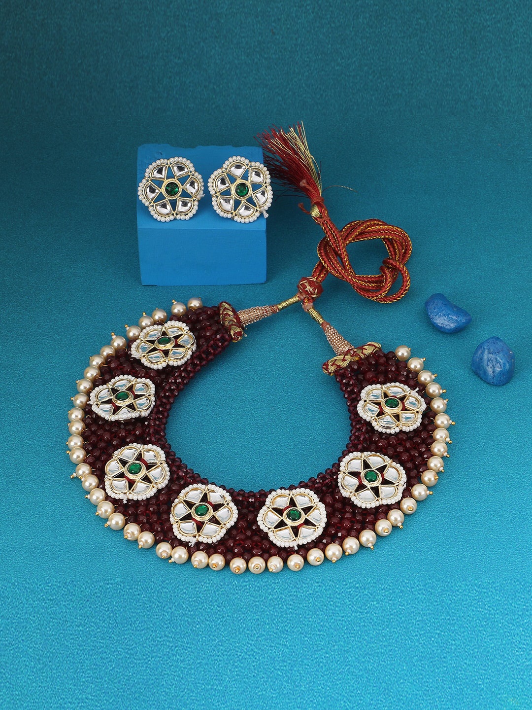 

Adwitiya Collection Women 24CT Gold-Plated & Maroon Antique Long Jewellery Set
