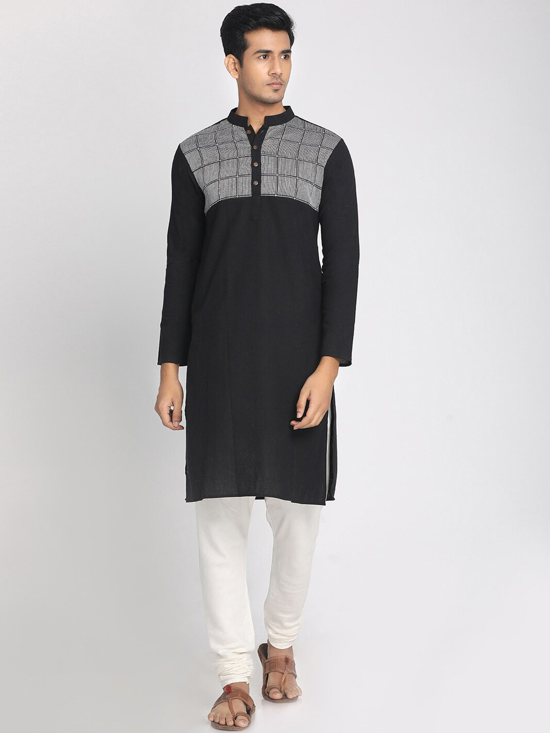 

Nakshi Men Black Yoke Design Straight Kurta