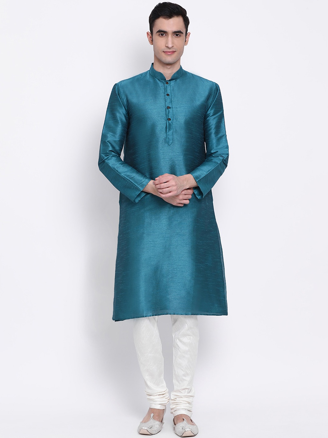 

Sanwara Men Blue & White Solid Kurta with Churidar