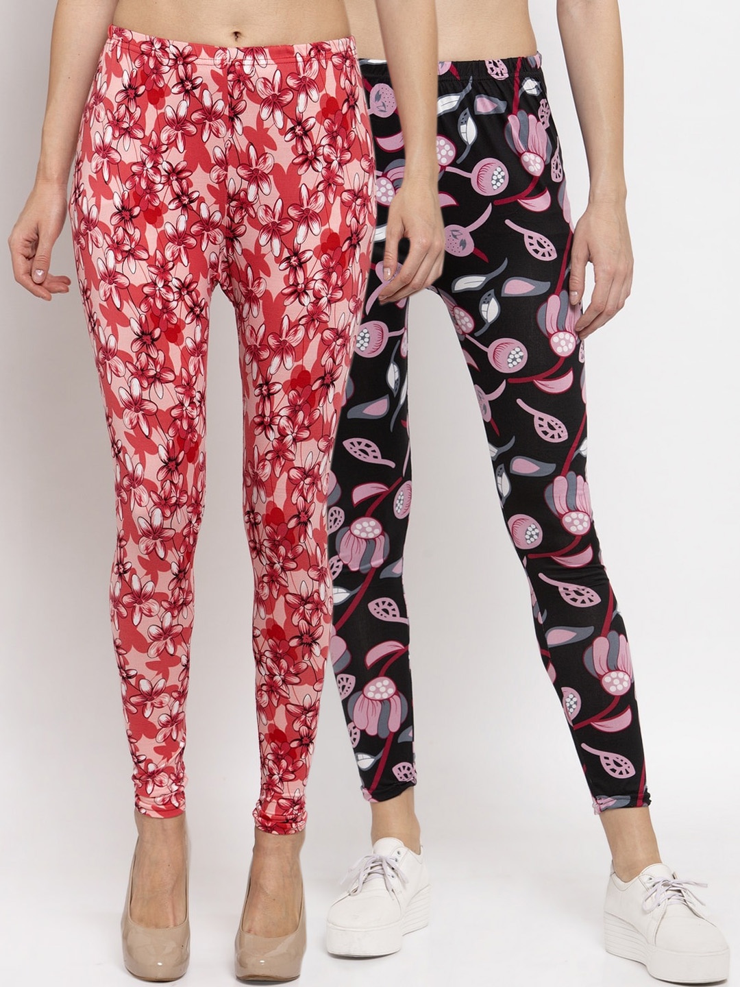 

KLOTTHE Women Pack Of 2 Printed Ankle-Length Leggings, Orange