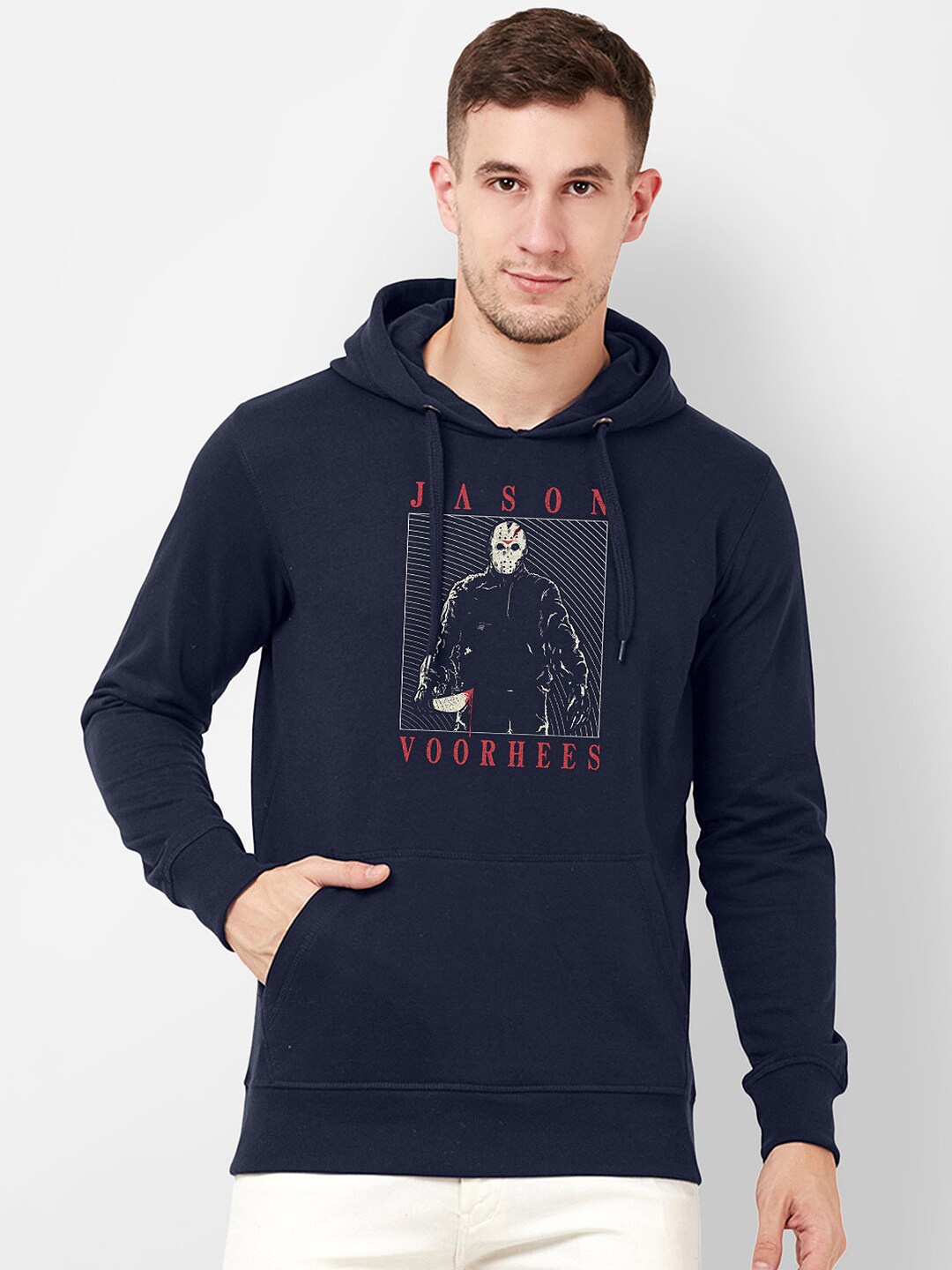 

Free Authority Men Navy Blue Friday The 13Th Printed Hooded Sweatshirt