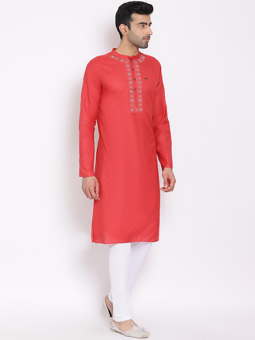 

DEVOILER Men Red Solid Straight Kurta