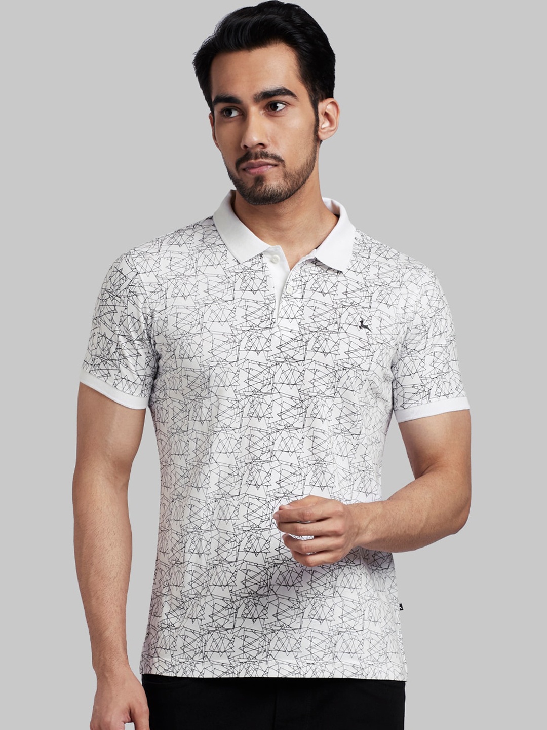 

Parx Men White Black Printed Polo Collar Cotton Pure Cotton T-shirt