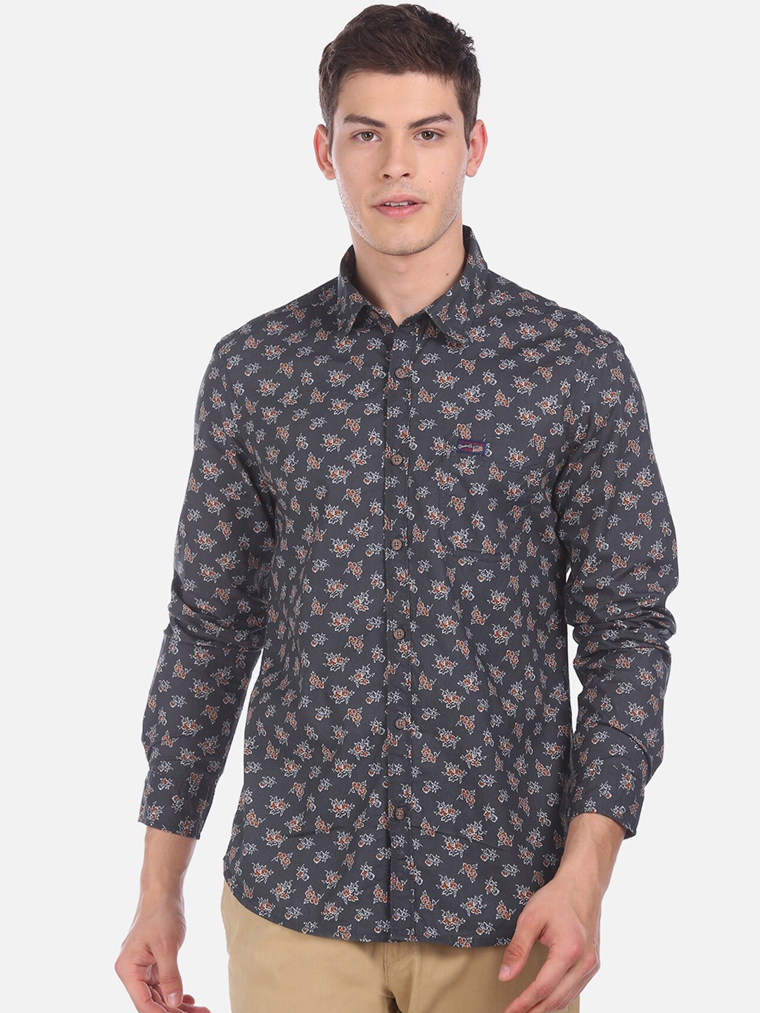 

U.S. Polo Assn. Denim Co. Men Grey Regular Fit Printed Casual Shirt