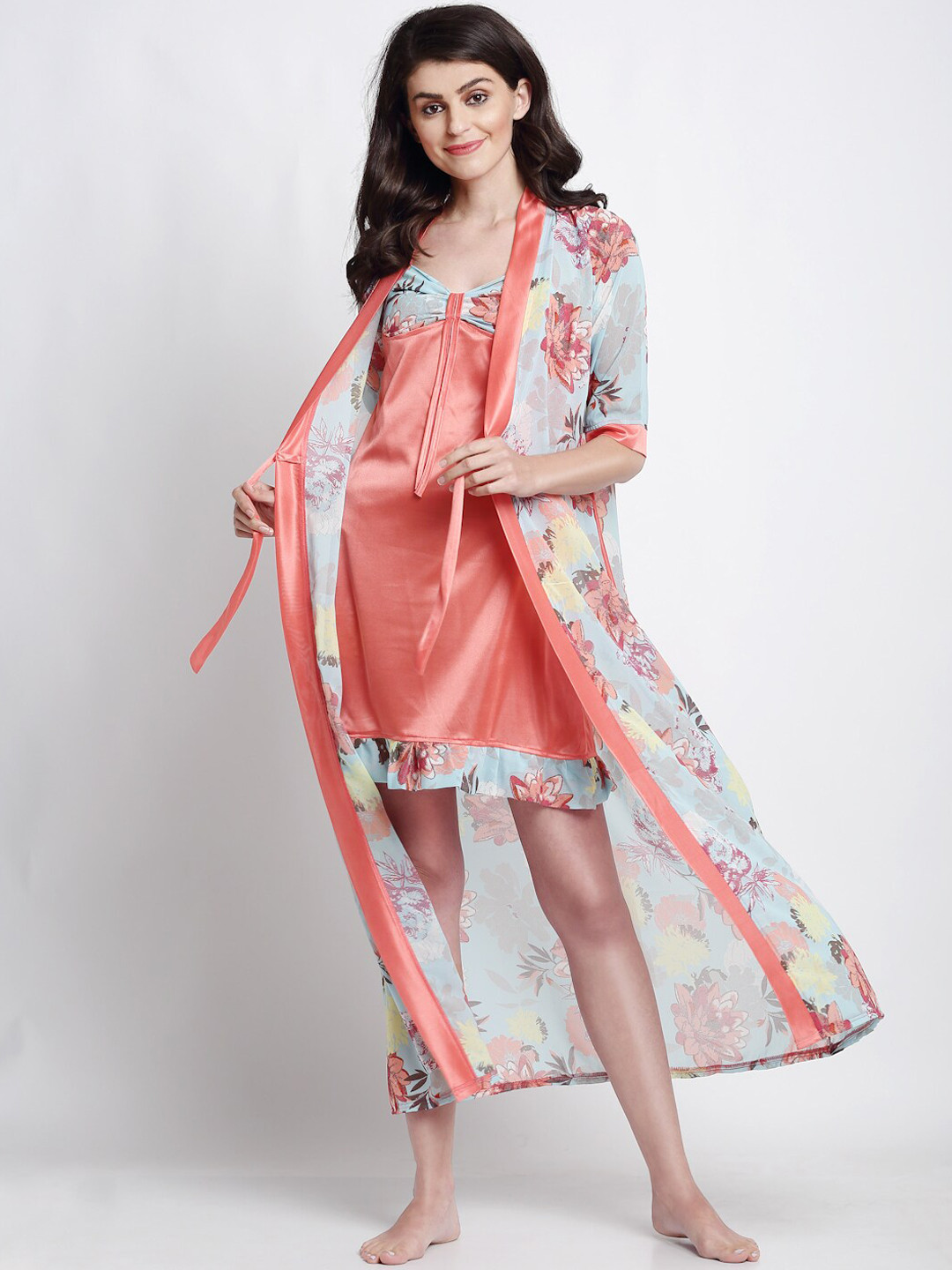

Claura Coral & White Printed Nightdress