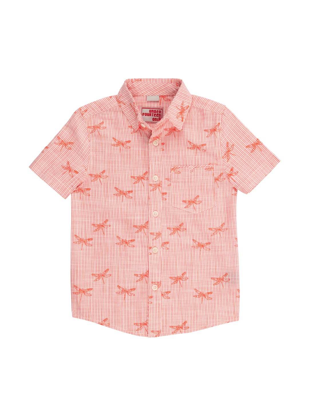 

UNDER FOURTEEN ONLY Boys Peach-Coloured Regular Fit Printed Casual Shirt