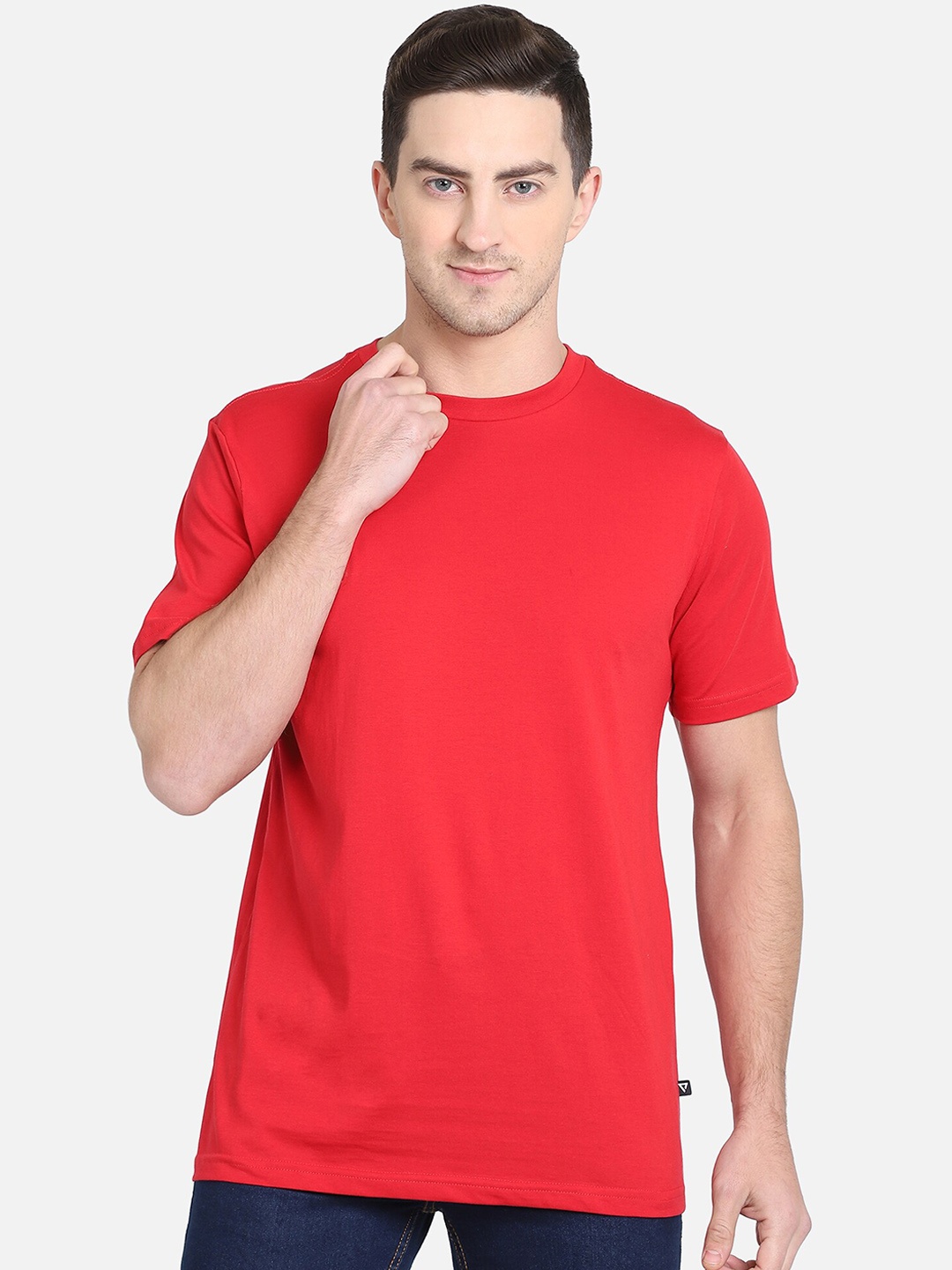 PROTEENS Men Red Solid Round Neck T-shirt