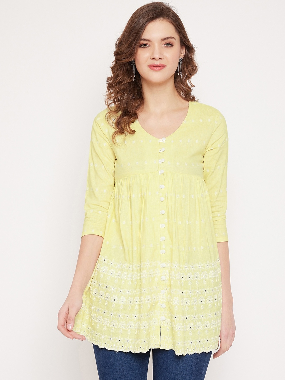 

PANIT Women Yellow Printed Empire Top