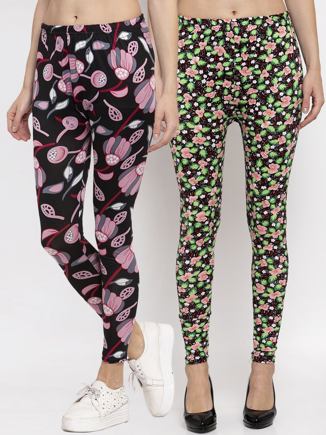 

KLOTTHE Women Pack Of 2 Printed Ankle-Length Leggings, Black