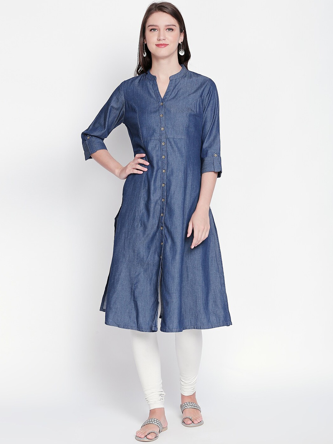 

RANGMANCH BY PANTALOONS Women Navy Blue Solid A-Line Kurta