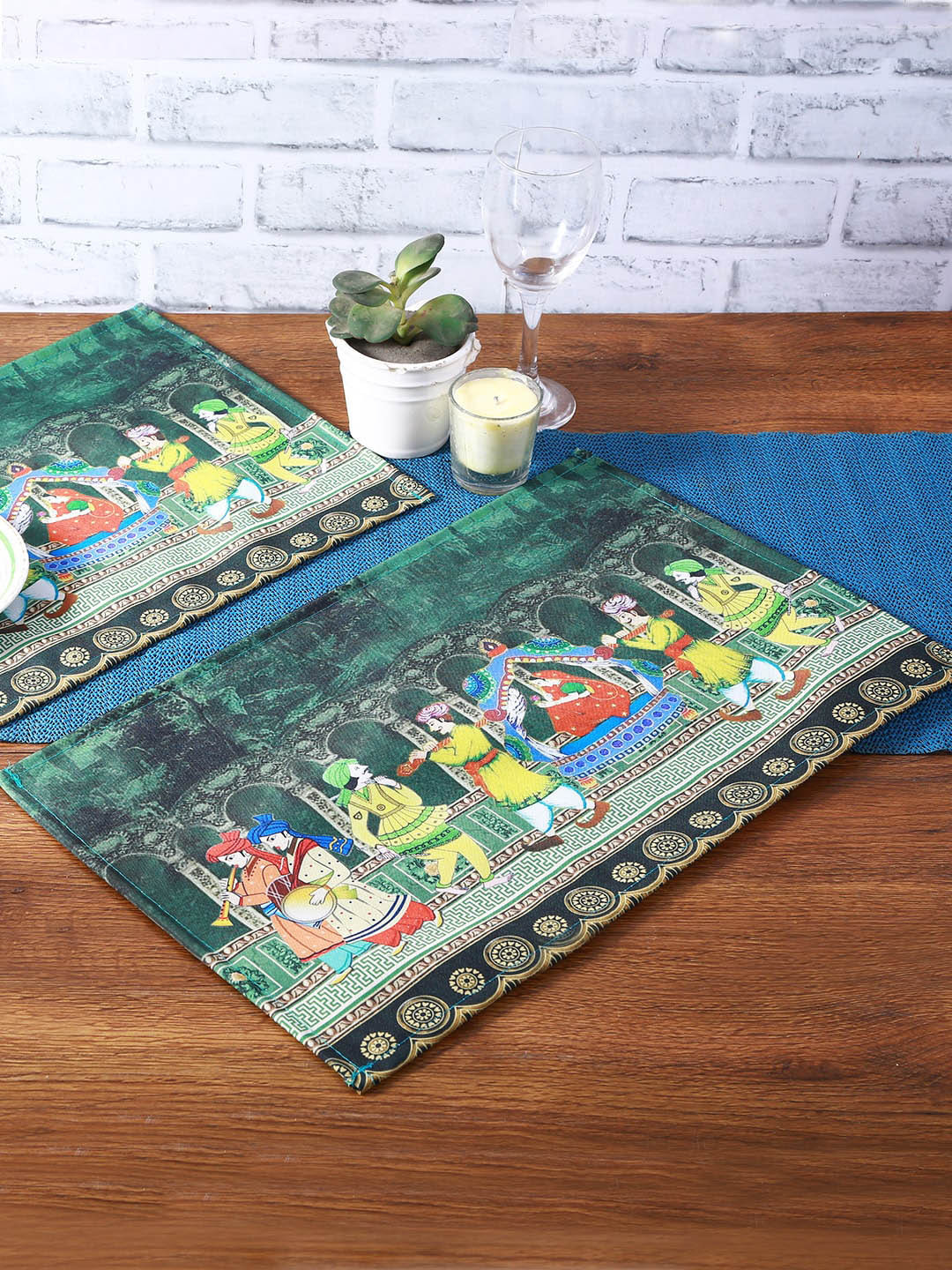 

ROMEE Set Of 6 Green & Blue Printed Table Placemats