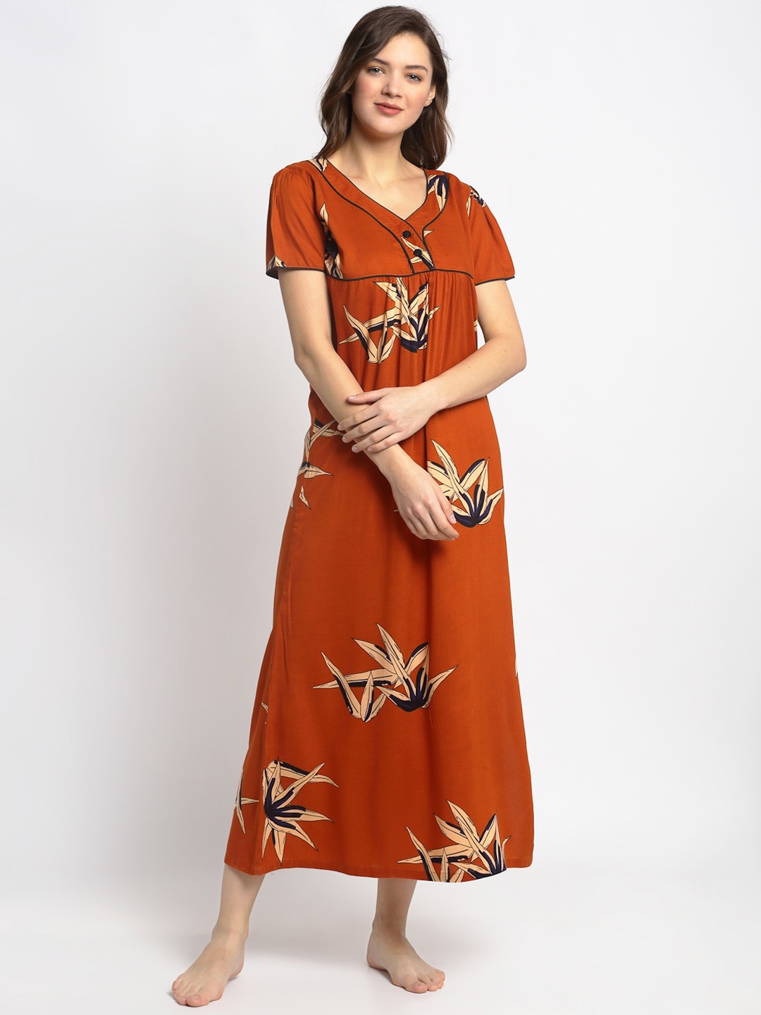 

Claura Rust & Beige Printed Nightdress