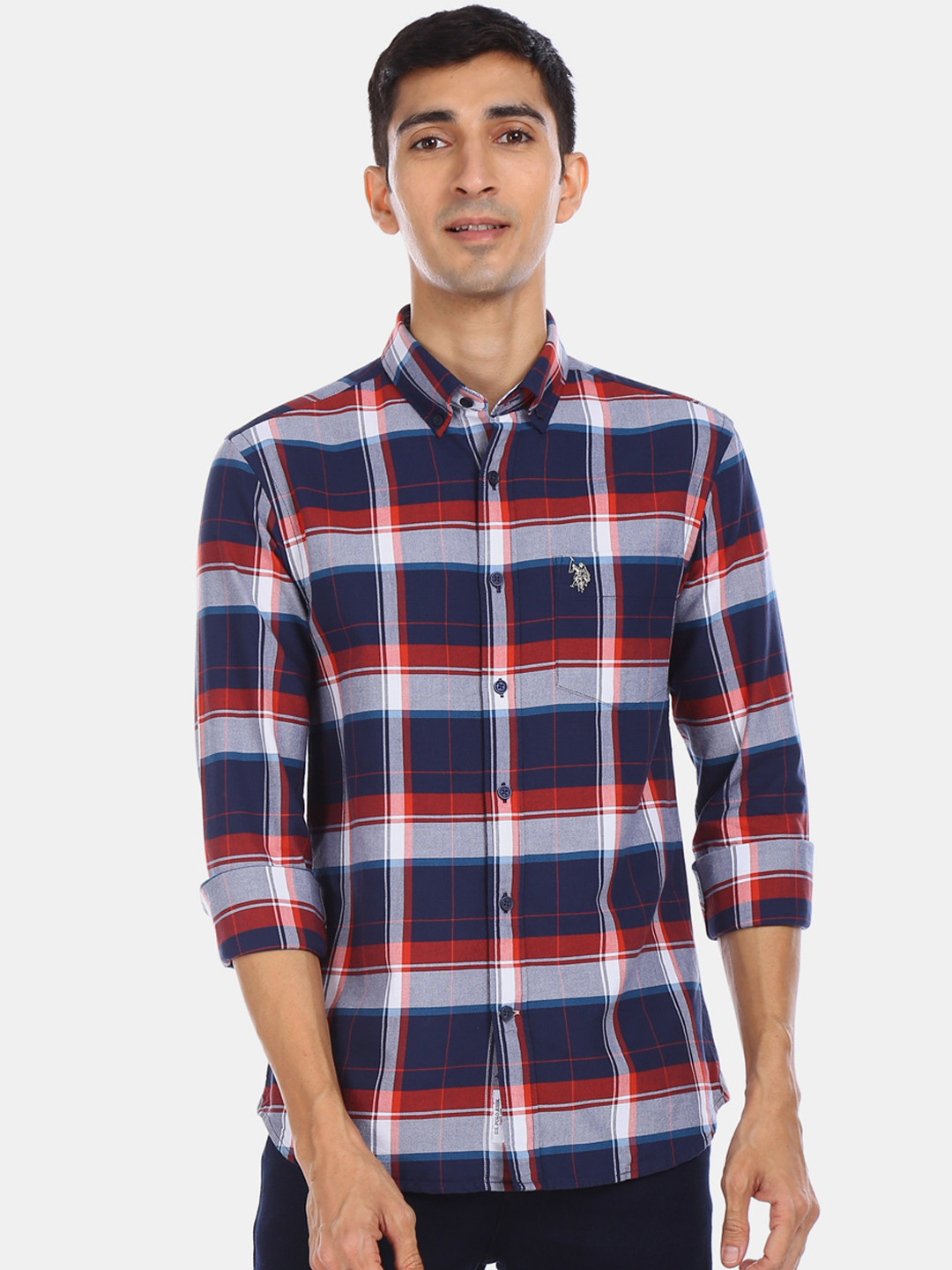 

U.S. Polo Assn. Men Blue Regular Fit Checked Casual Shirt