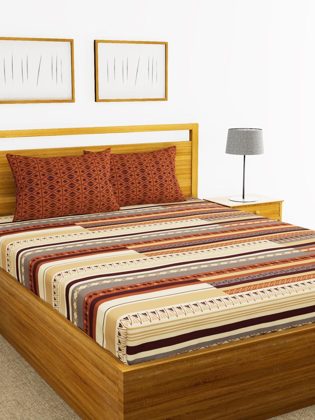 

BIANCA Brown & Beige Striped 144 TC Cotton 1 King Bedsheet with 2 Pillow Covers
