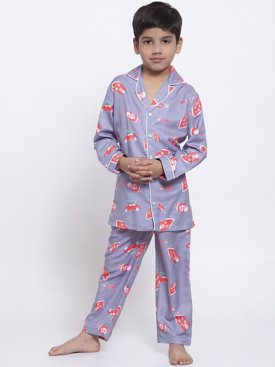 

MAXENCE Boys Purple & Red Printed Night Suit