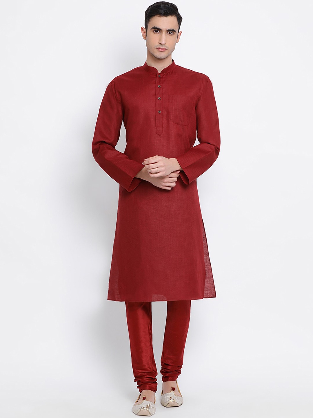 

Sanwara Men Maroon Woven Design Kurta with Pyjamas