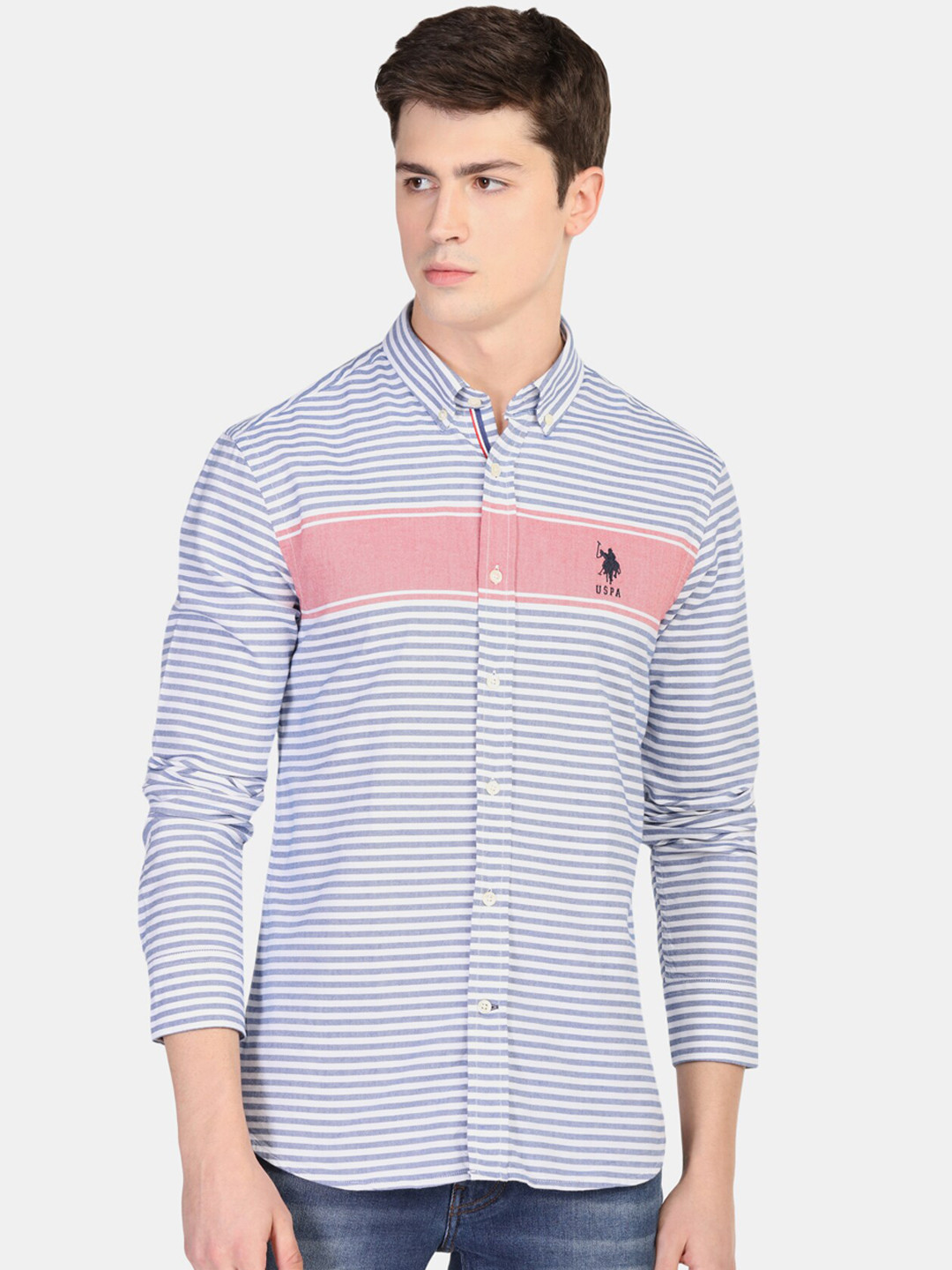 

U.S. Polo Assn. Men Blue & White Regular Fit Striped Casual Shirt