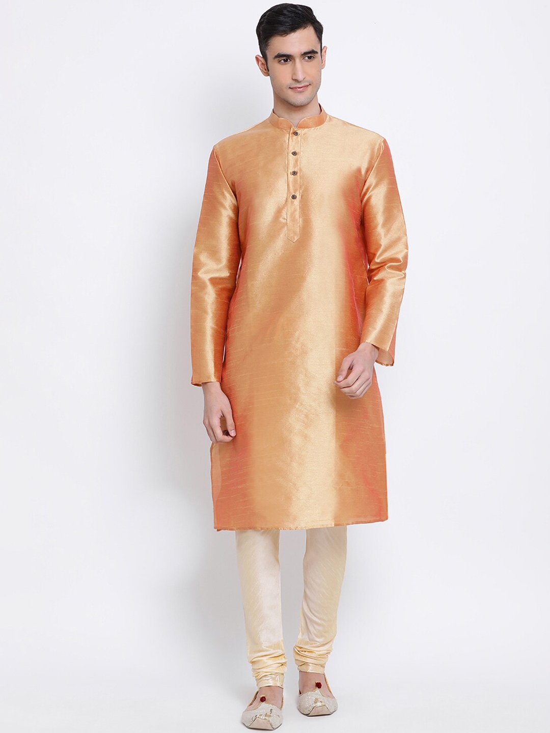 

Sanwara Men Orange & Gold-Toned Solid Kurta with Pyjamas