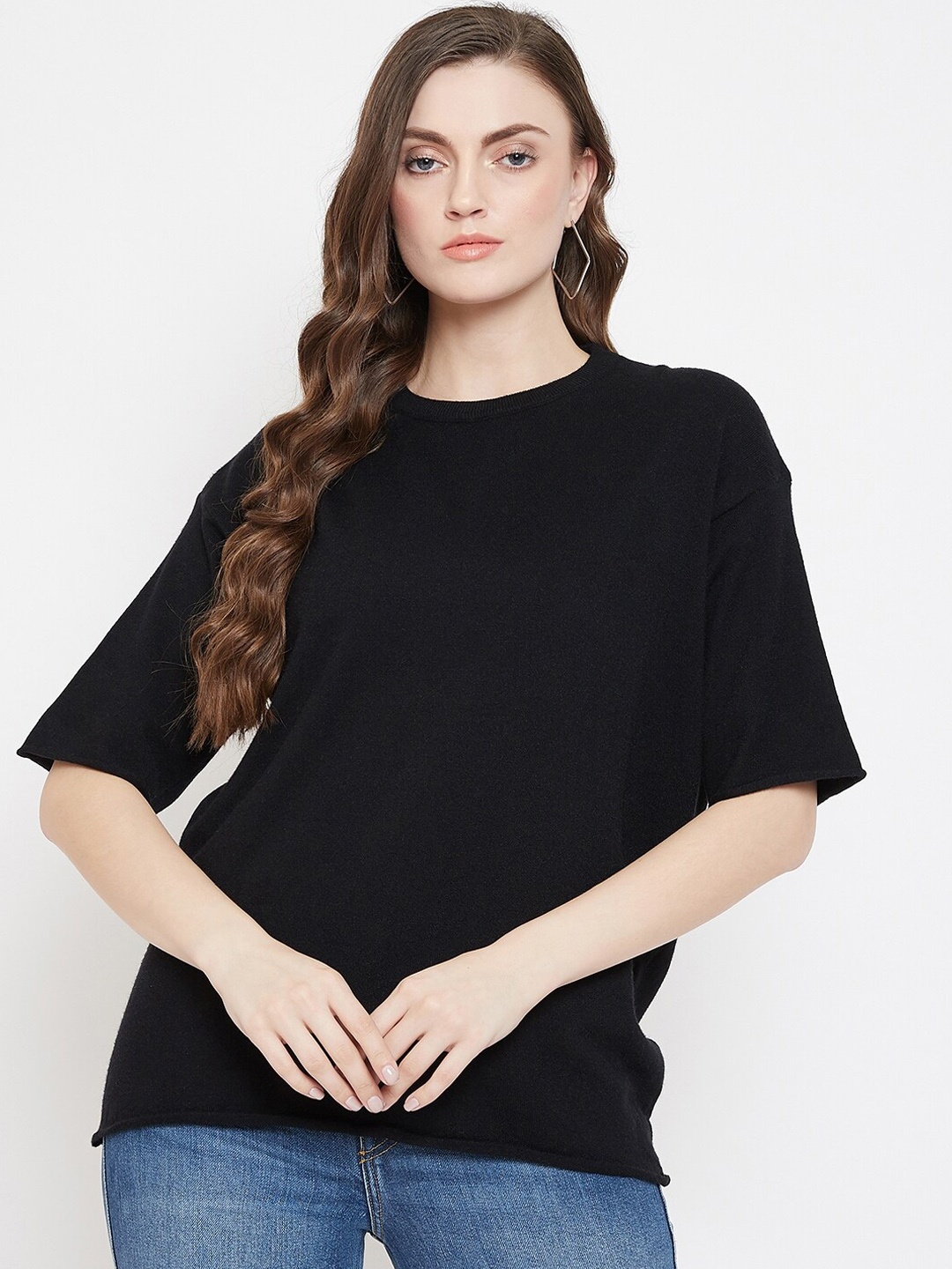 

Camey Black Solid Woollen Top