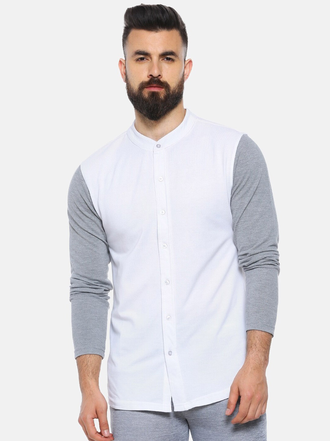 

Campus Sutra Men White & Grey Regular Fit Solid Casual Shirt