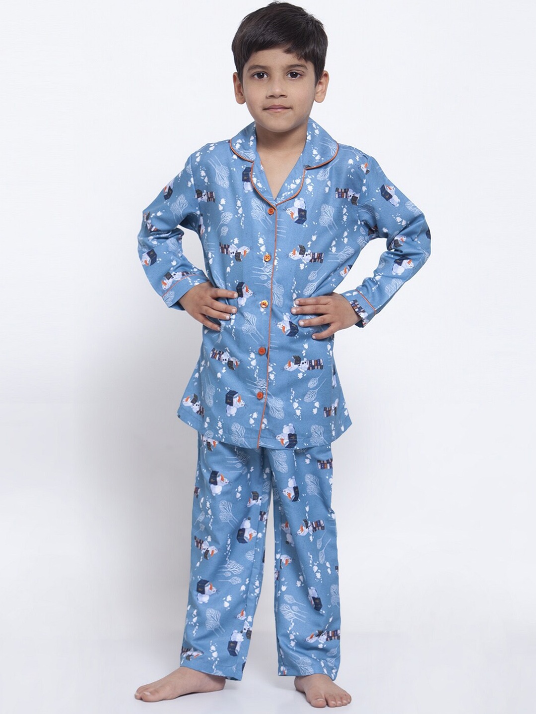 

MAXENCE Boys Blue & White Printed Night Suit