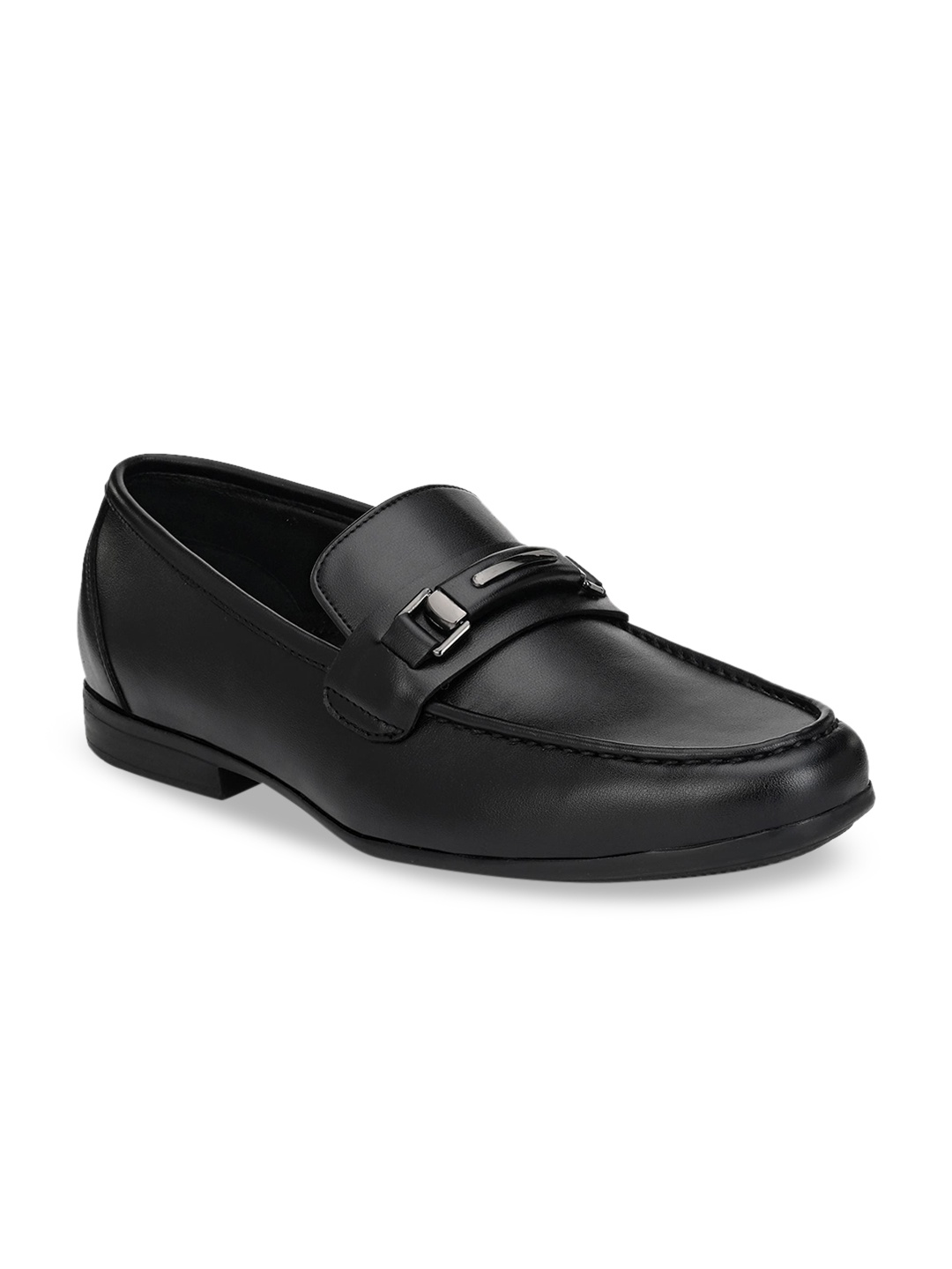 

Hitz Men Black Solid Leather Formal Loafers