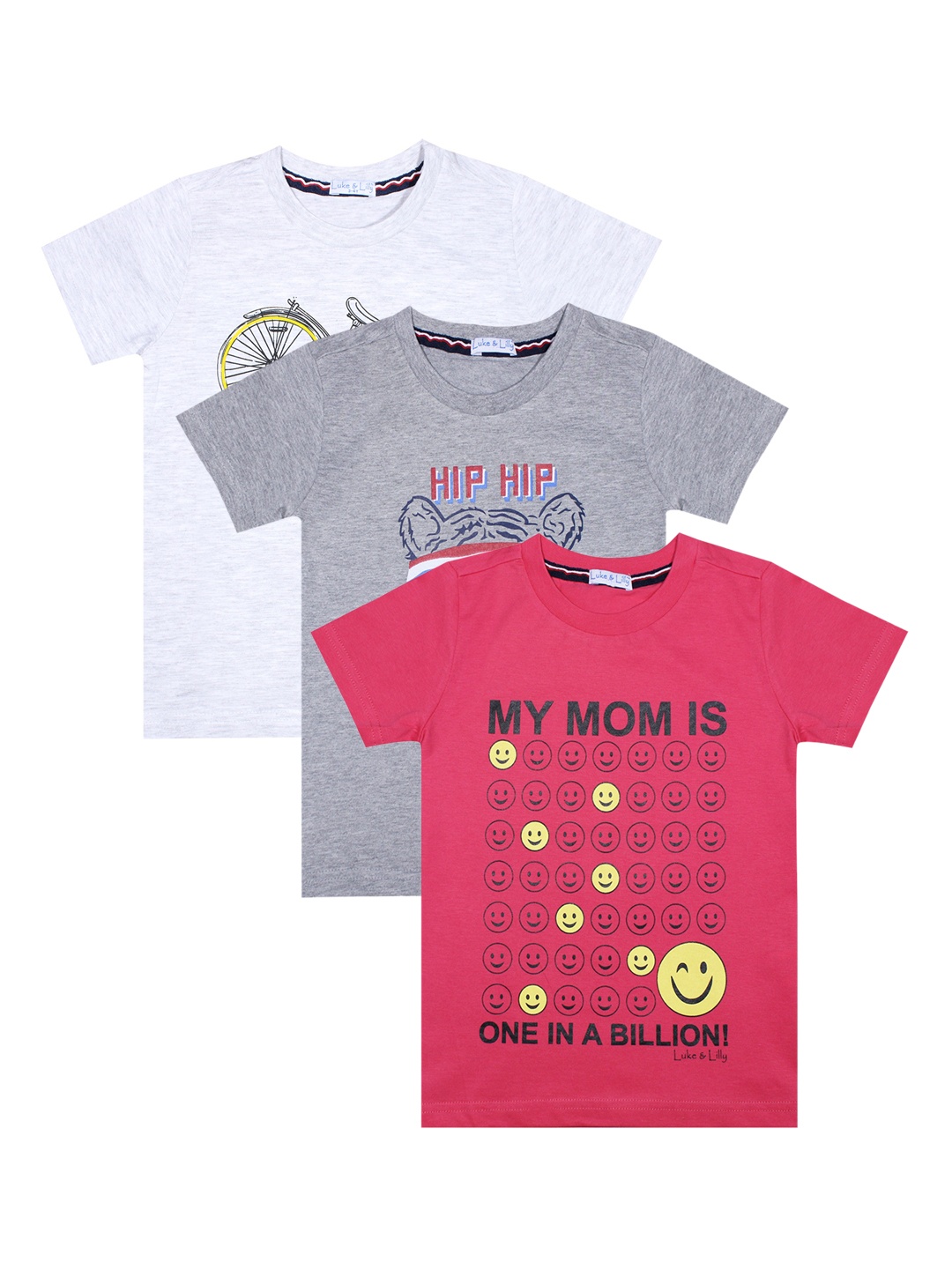 

Luke & Lilly Boys Pack of 3 Printed Round Neck T-shirts, Pink