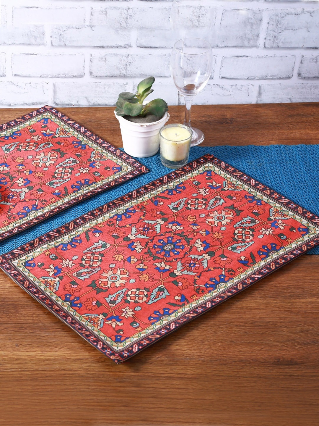 

ROMEE Set Of 6 Maroon & Blue Ethnic Motifs Printed Table Mats