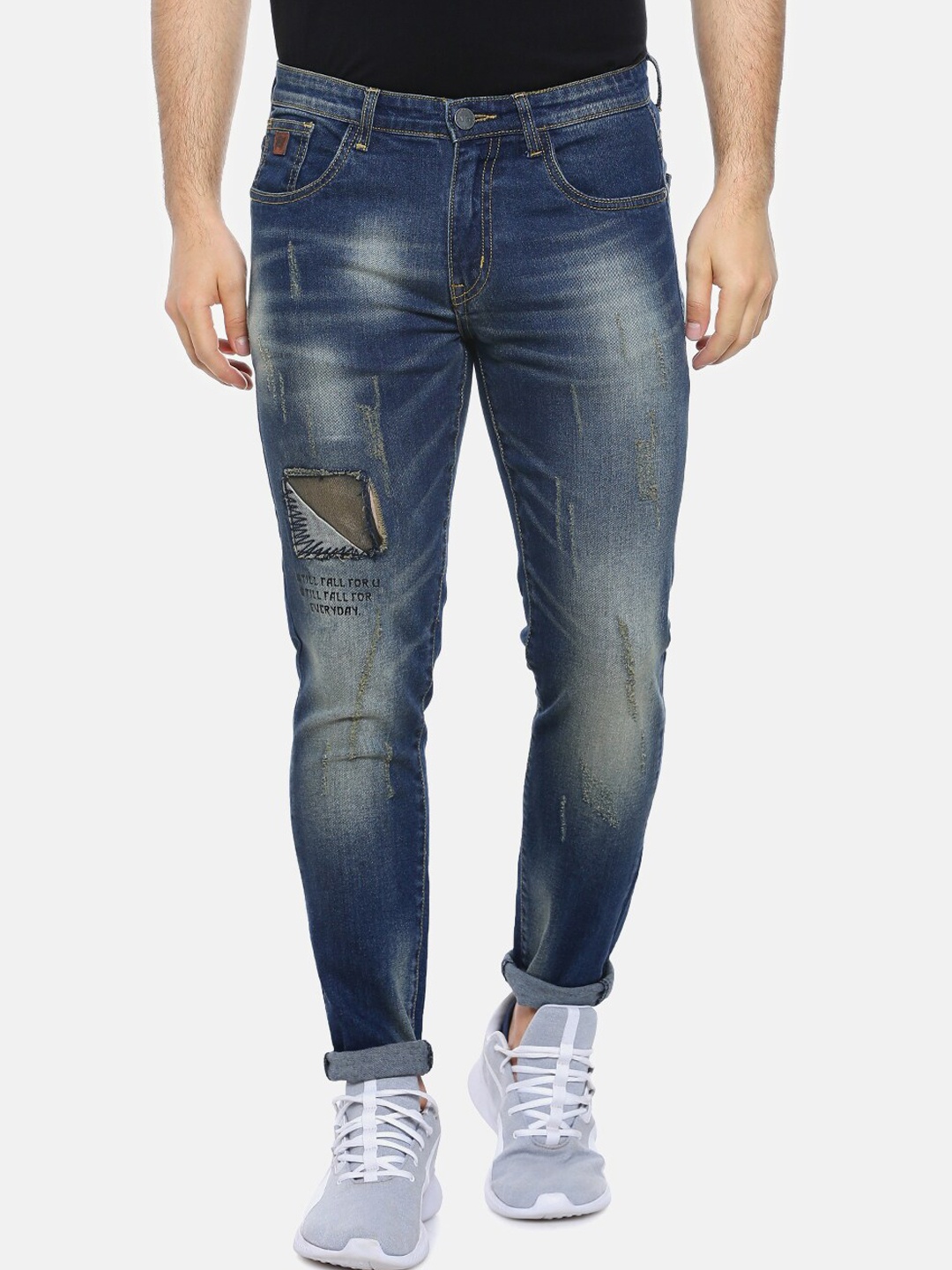 

Campus Sutra Men Blue Slim Fit Mid-Rise Highly Distressed Jeans