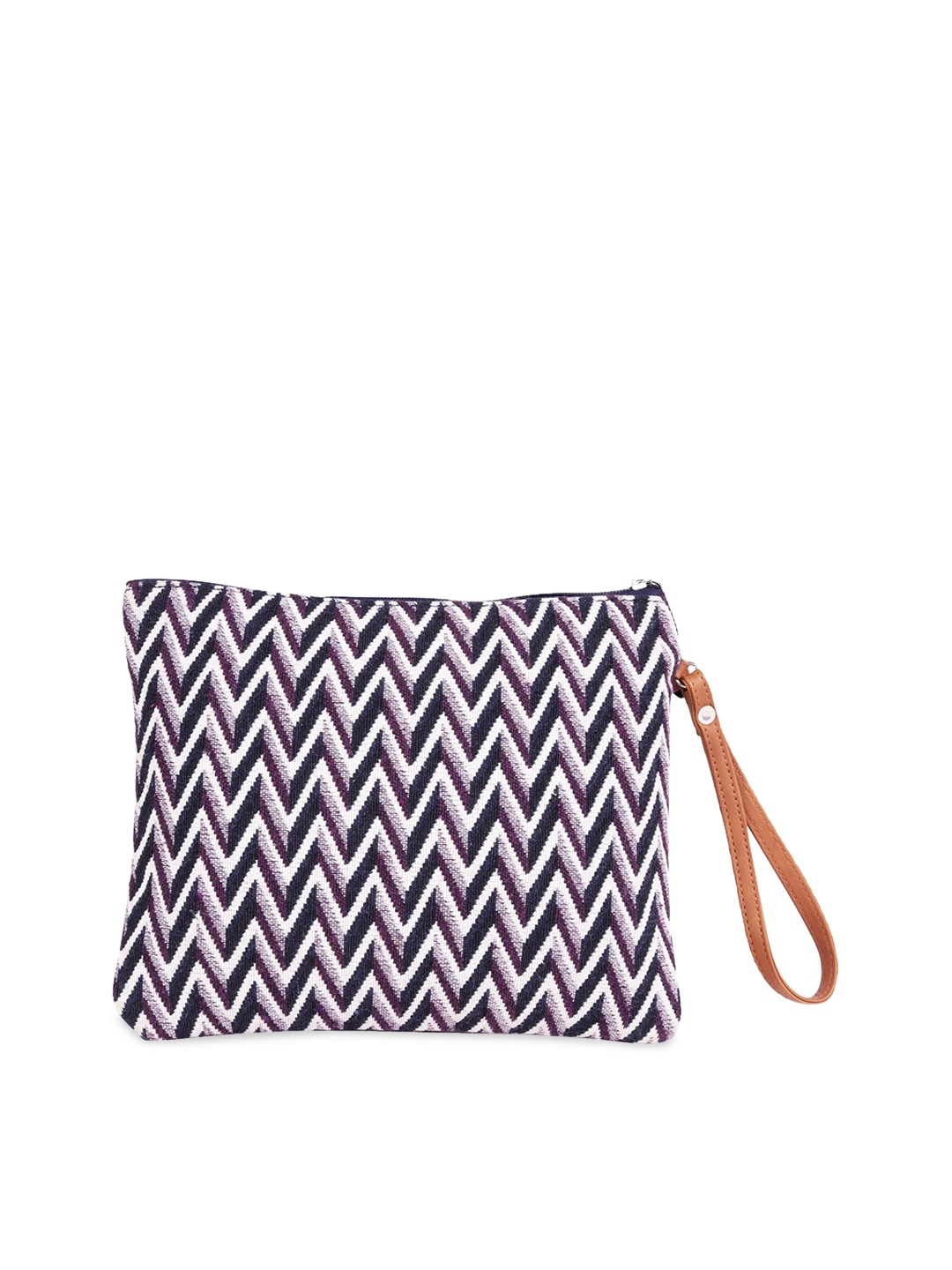 

ASTRID Purple & Black Woven Design Makeup & Travel Pouch With Tassels