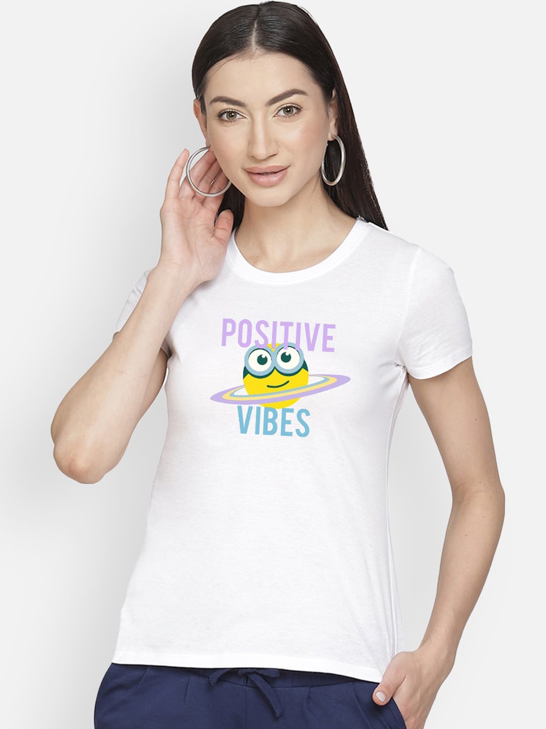 

Free Authority Women White Minions Printed Round Neck Cotton Pure Cotton T-shirt