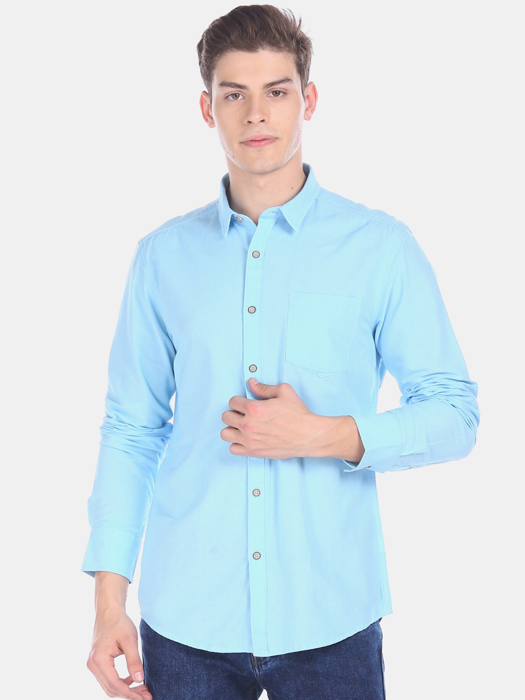 

Flying Machine Men Blue Regular Fit Solid Cotton Casual Shirt