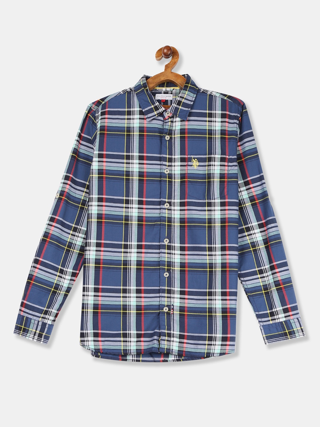 

U.S. Polo Assn. Kids Boys Blue & White Regular Fit Checked Casual Shirt
