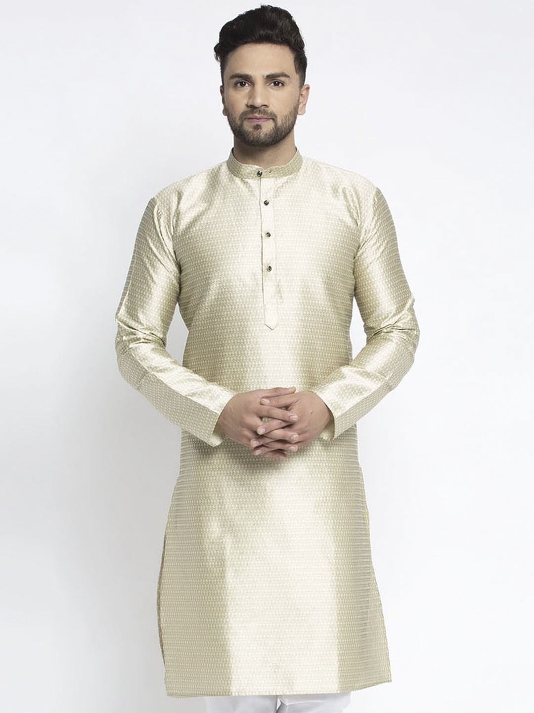 Jompers Men Beige Woven Design Kurta